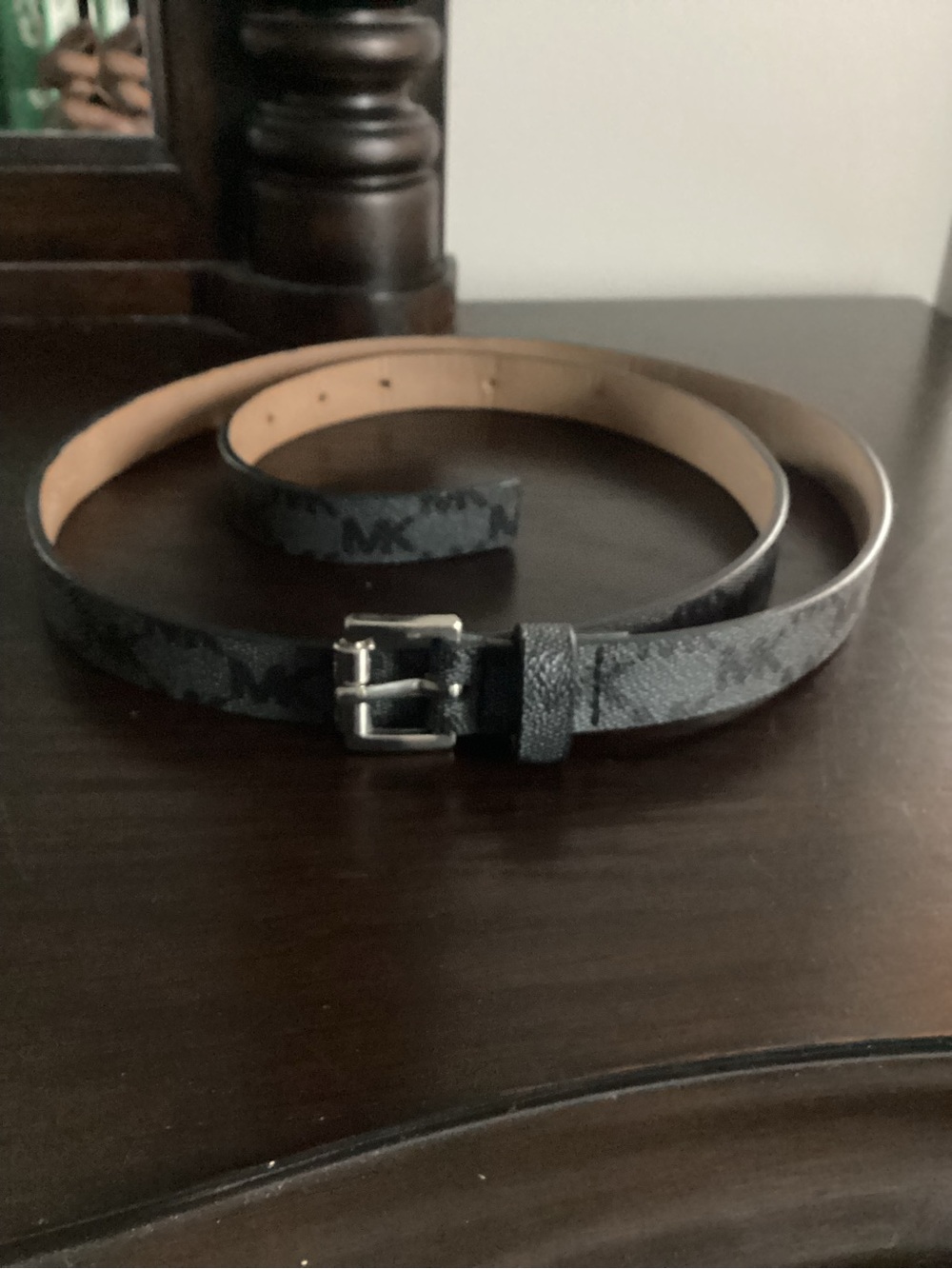 Michael Kors Black and Gray MK Monogram Slim Belt